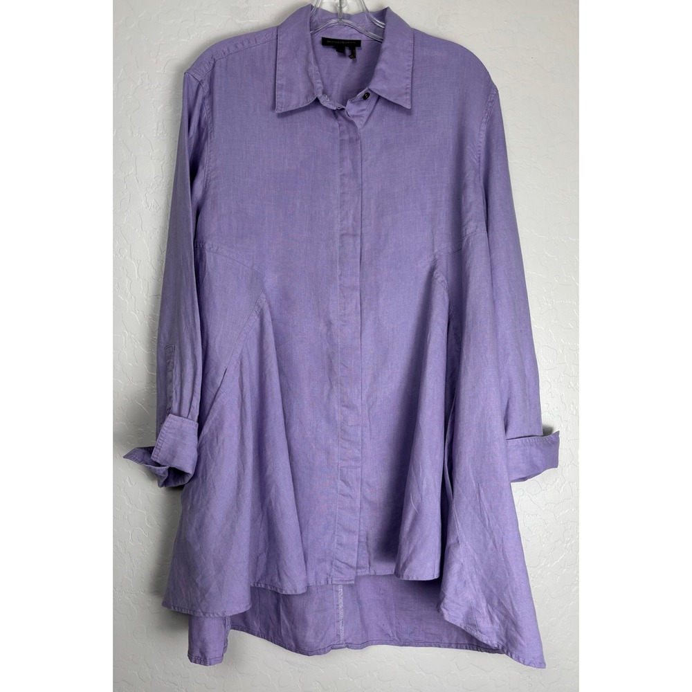 Donna Karan New York Lavender 100% Linen Flared Tunic Shirt Purple Large 2830